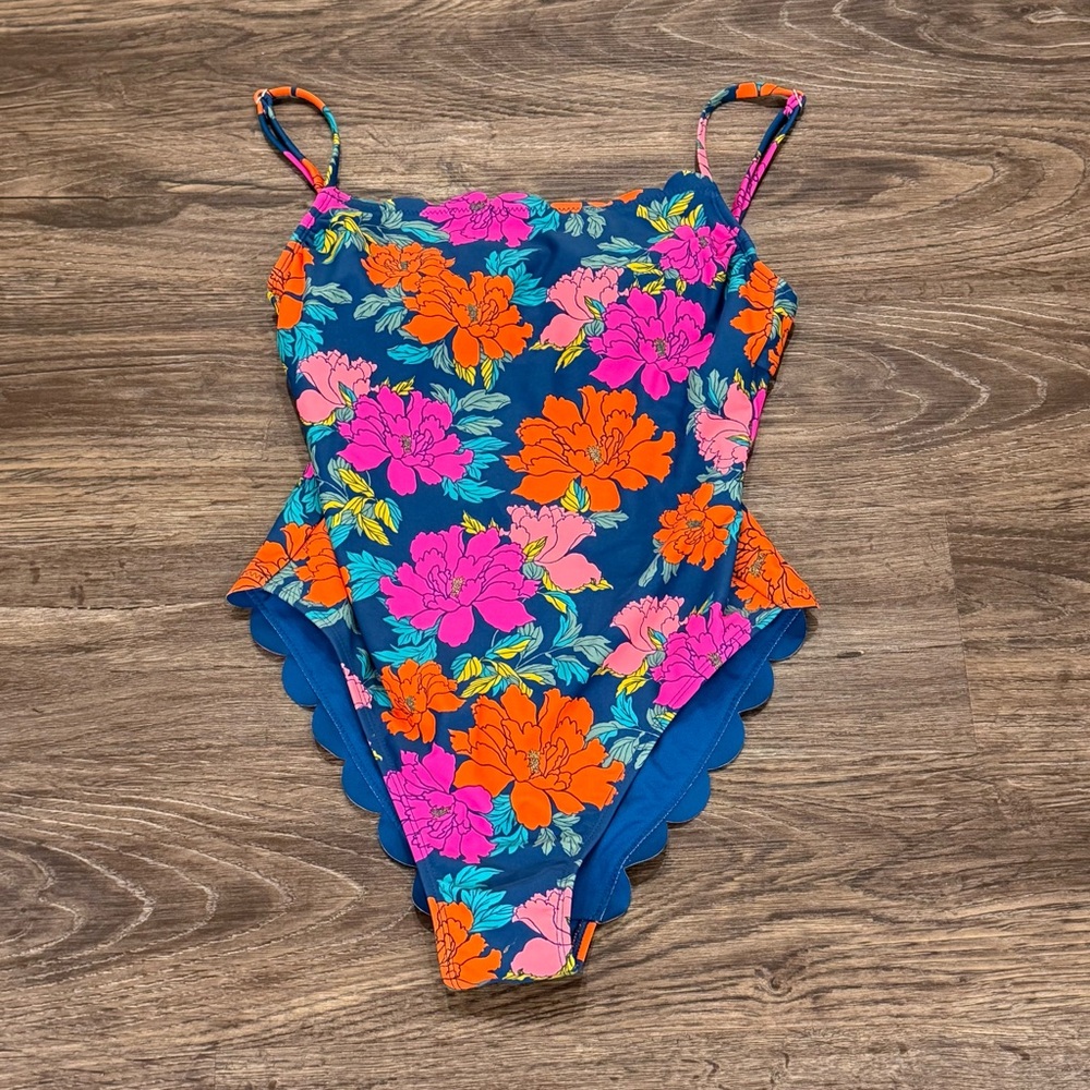 Xhilaration™ Scalloped Colorful Floral One Piece Bathing Suit Size Medium